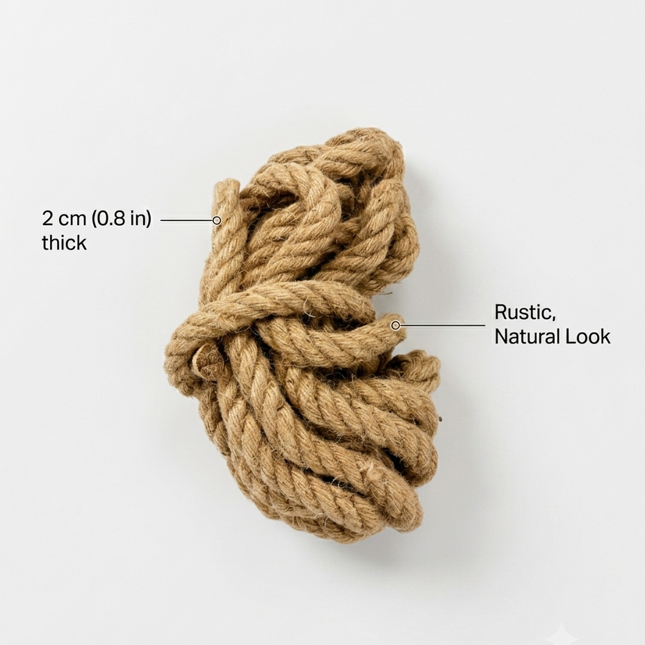 Rustic knot made of thick rope on a white background