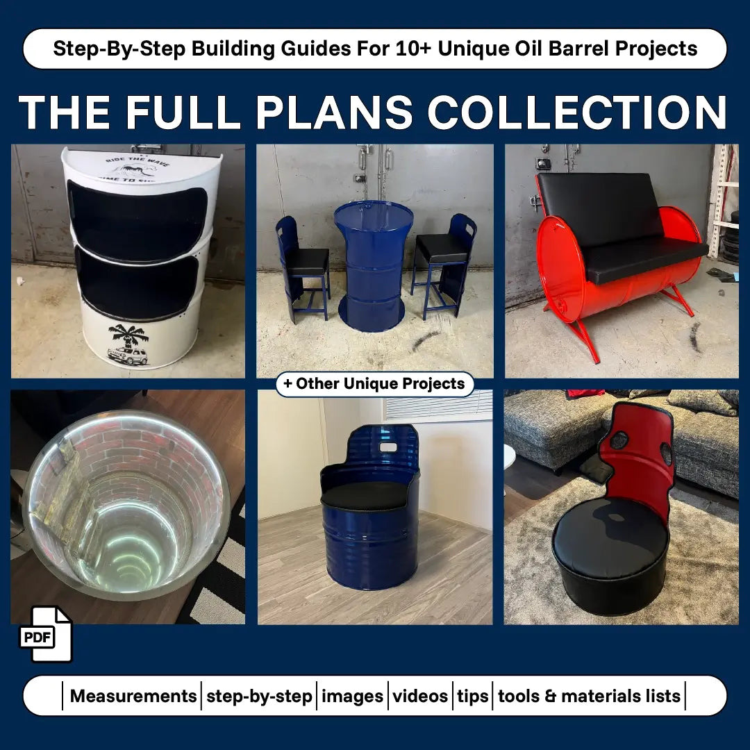 Full oil barrel plans collection — 13 DIY building guides with step-by-step instructions