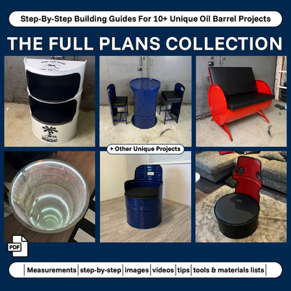 Full oil barrel plans collection — 13 DIY building guides with step-by-step instructions