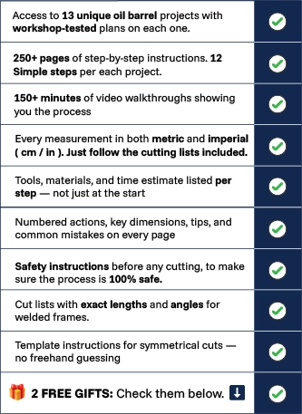 What's included in oil barrel plans bundle — features comparison chart for all building guides